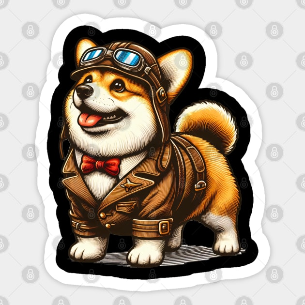 Corgi Pilot Sticker by k9-tee